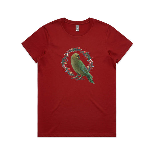 Christmas Eve Party - Kea Bird & Pohutukawa Wreath tee - Christmas t shirts collection 2024