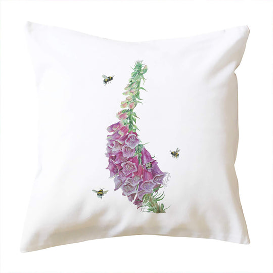 Foxglove and Fuzzy Bumblebees Cushion Cover - doodlewear