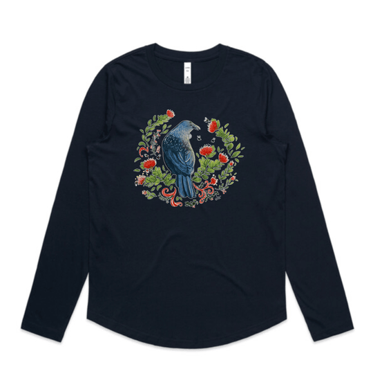 Christmas Party - Tui & Pohutukawa Tree long sleeve t shirt - doodlewear