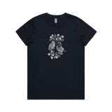 Kea Bird And Ruru Owl Botanical tee - doodlewear