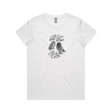 Kea Bird And Ruru Owl Botanical tee - doodlewear