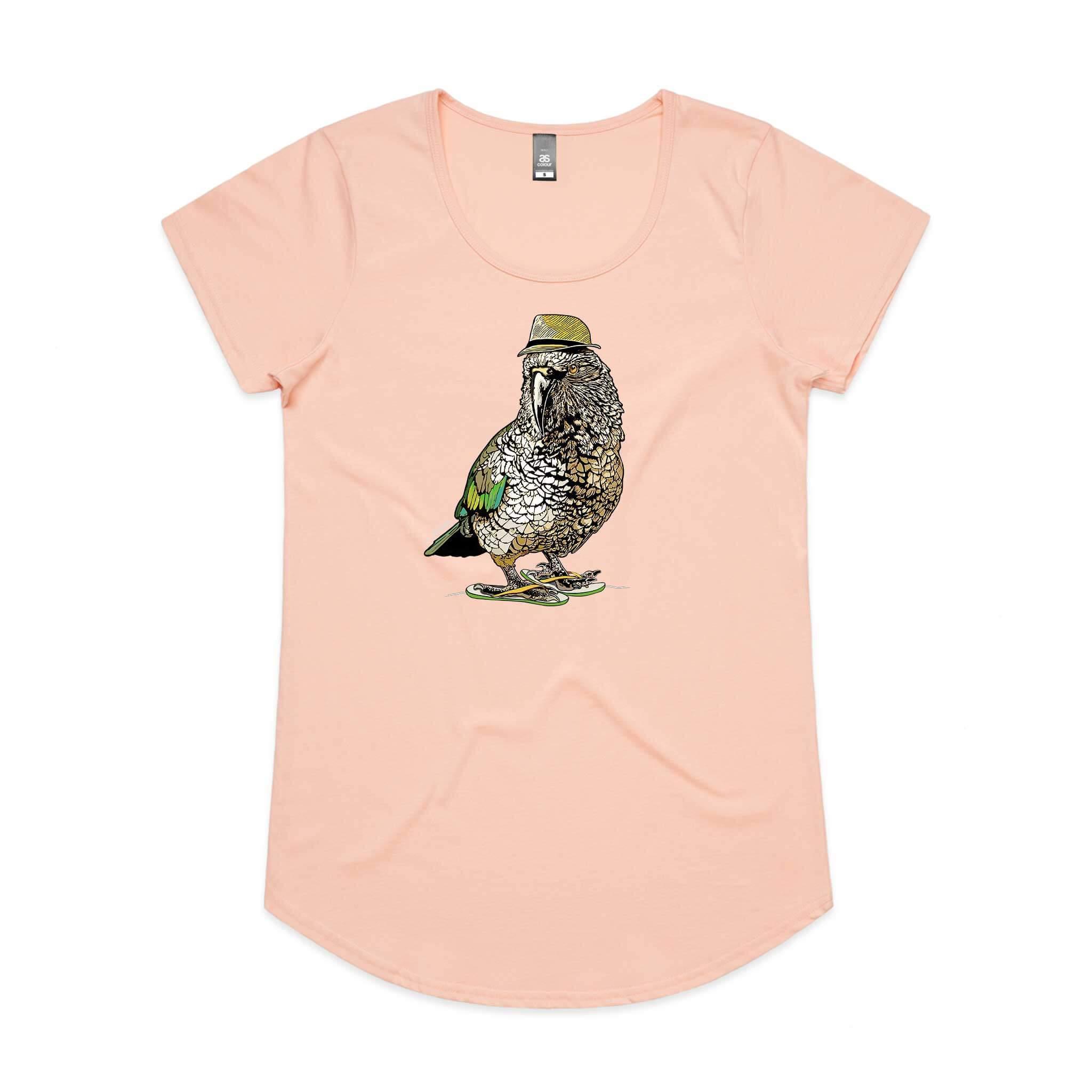 doodlewear Kool Jandals Kea mali womens pale pink kea tee by artist m_illustrate