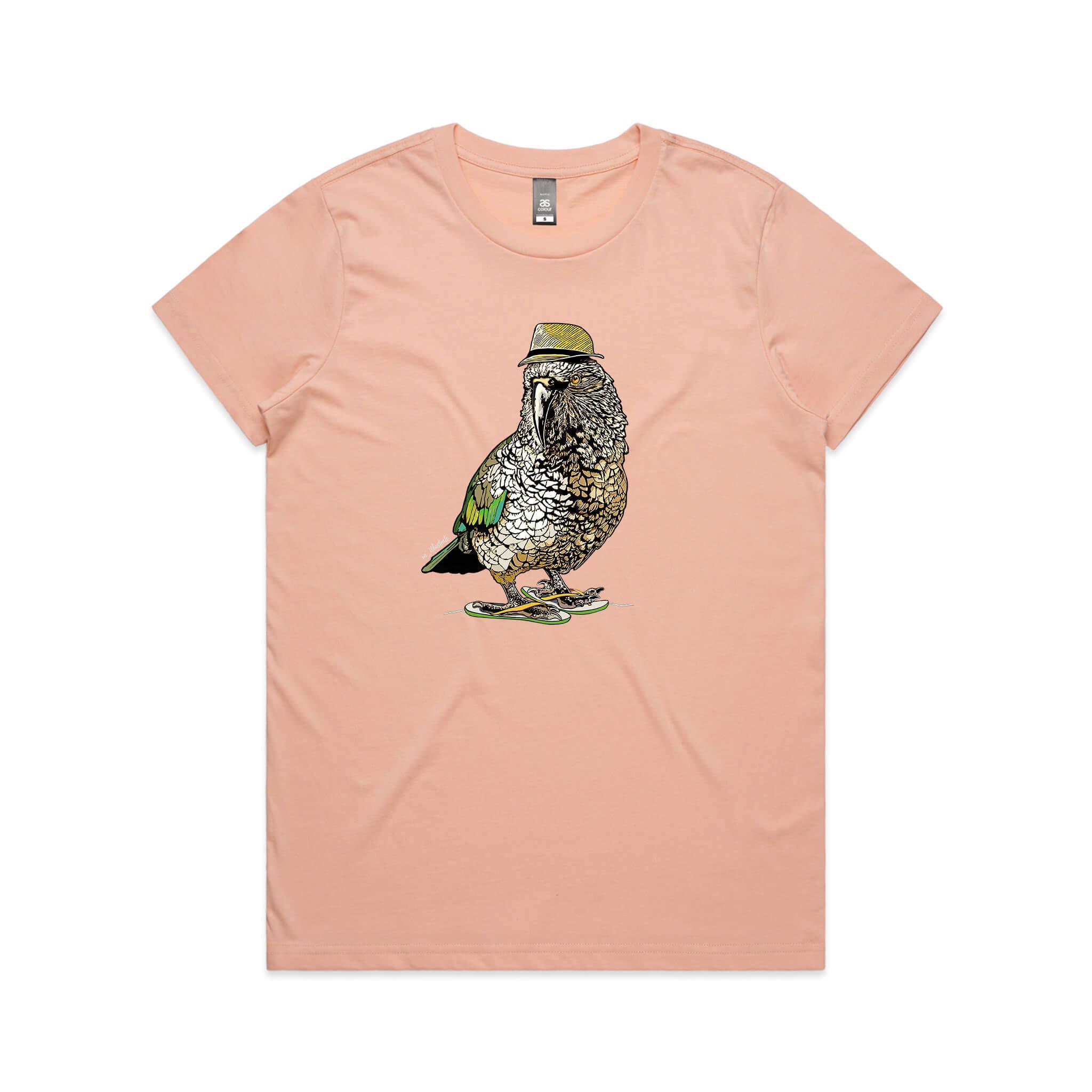 doodlewear Kool Jandals Kea maple womens pale pink kea tee by artist m_illustrate