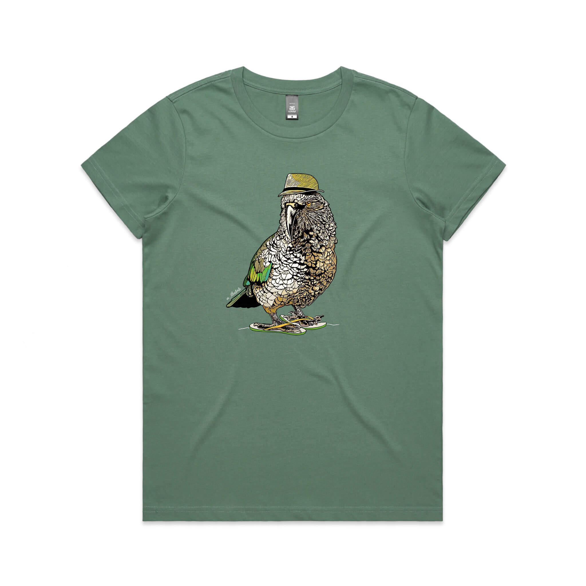 doodlewear Kool Jandals Kea maple womens sage kea tee by artist m_illustrate