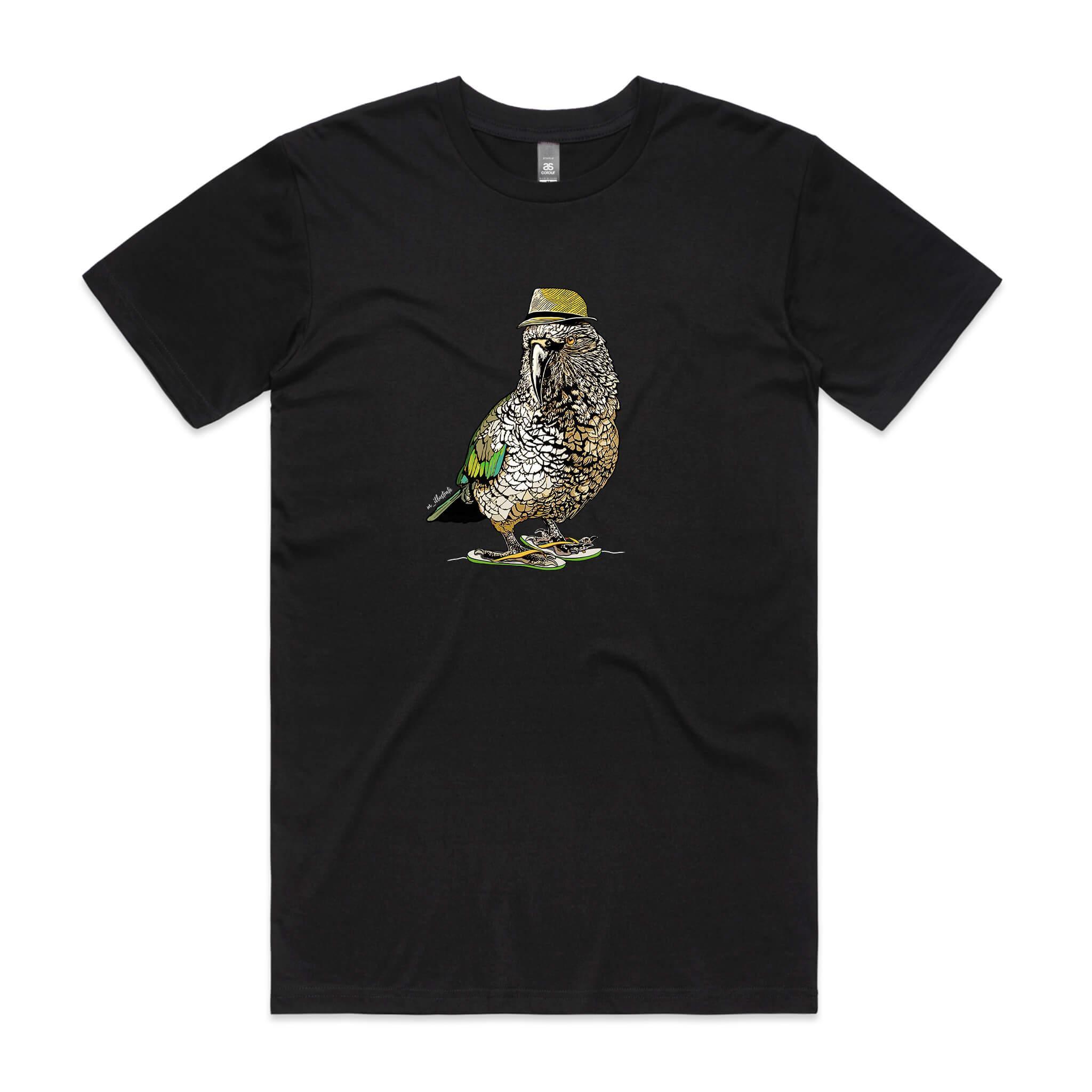 doodlewear Kool Jandals Kea staple mens black kea tee by artist m_illustrate