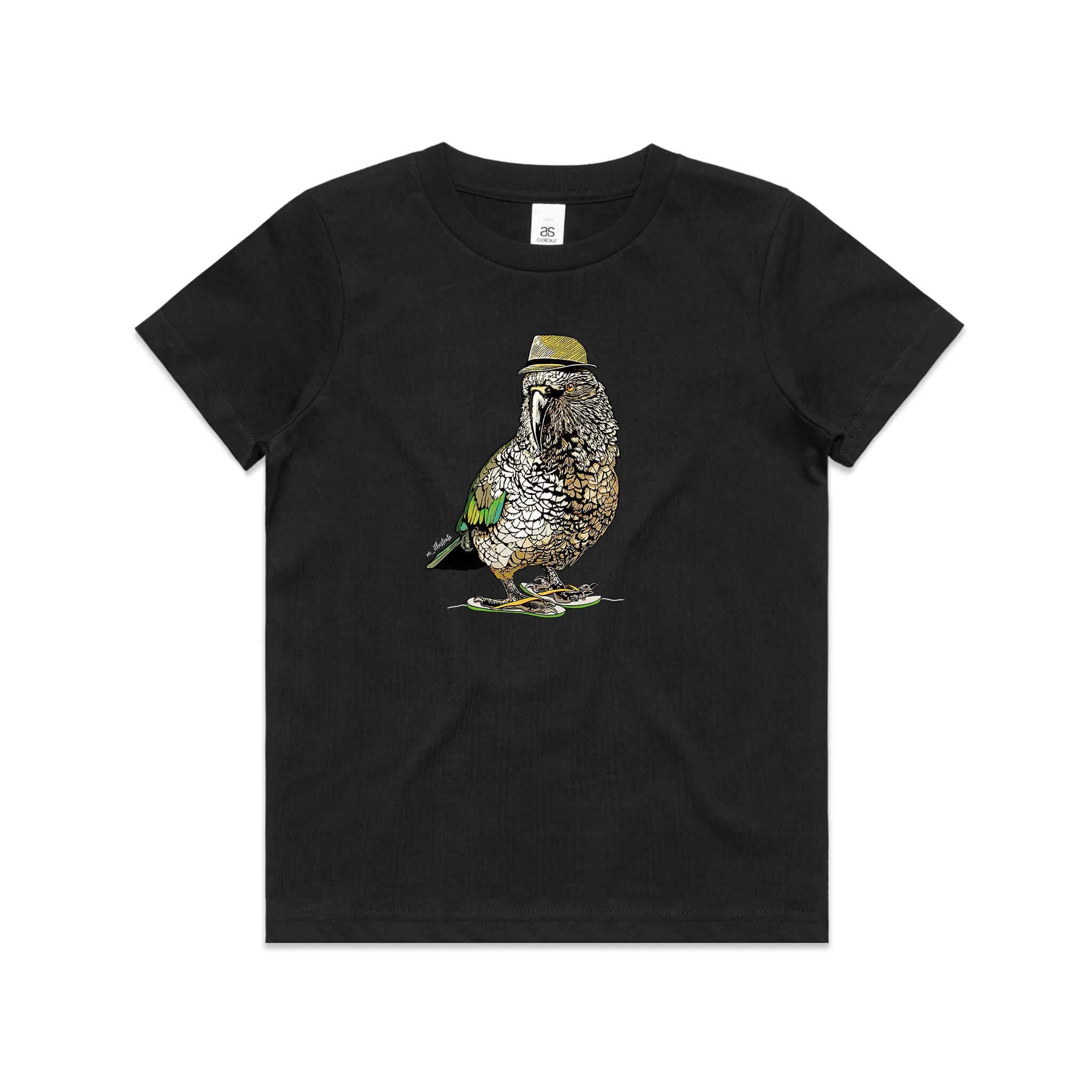 doodlewear Kool Jandals Kea kids youth black kea tee by artist m_illustrate