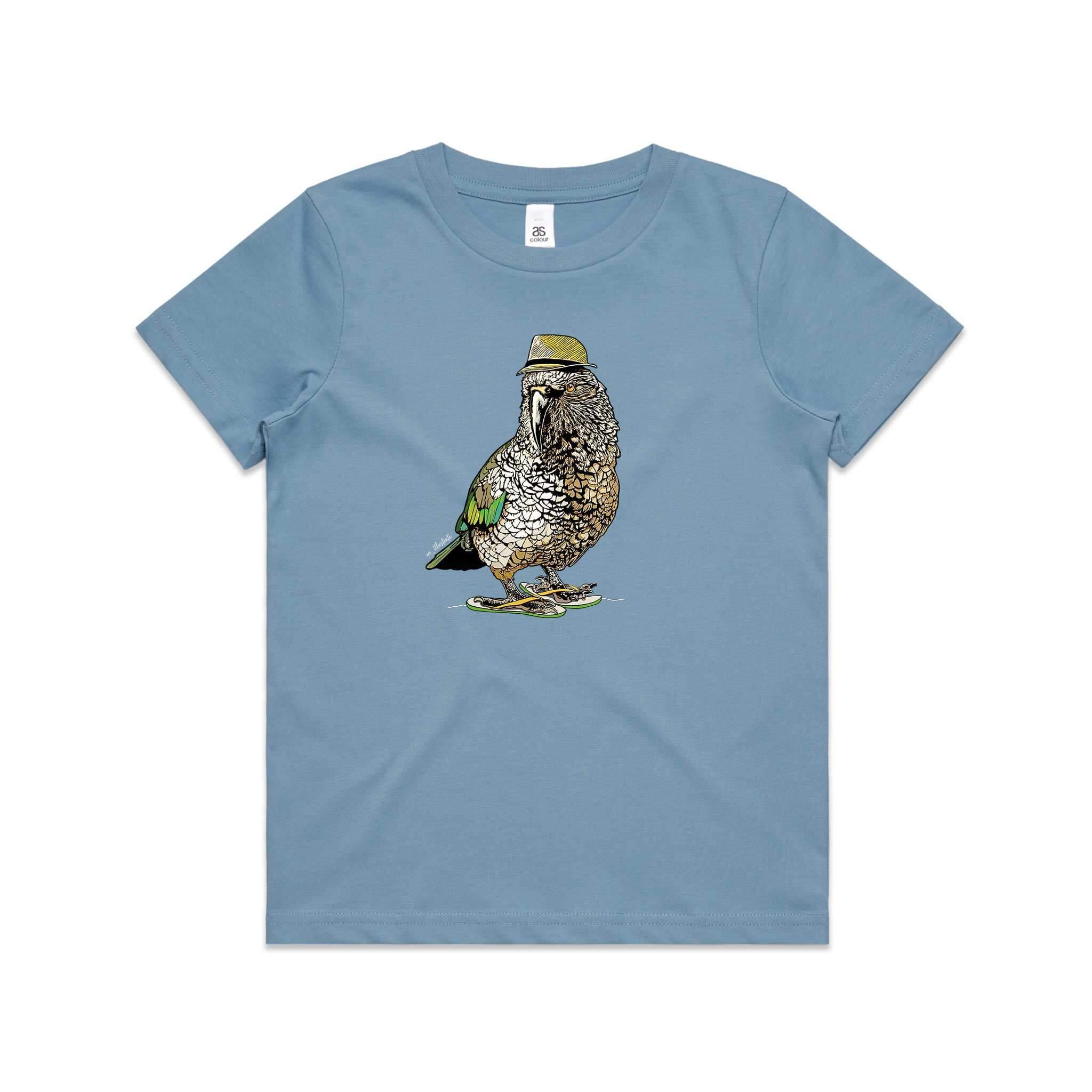 doodlewear Kool Jandals Kea kids youth carolina blue kea tee by artist m_illustrate