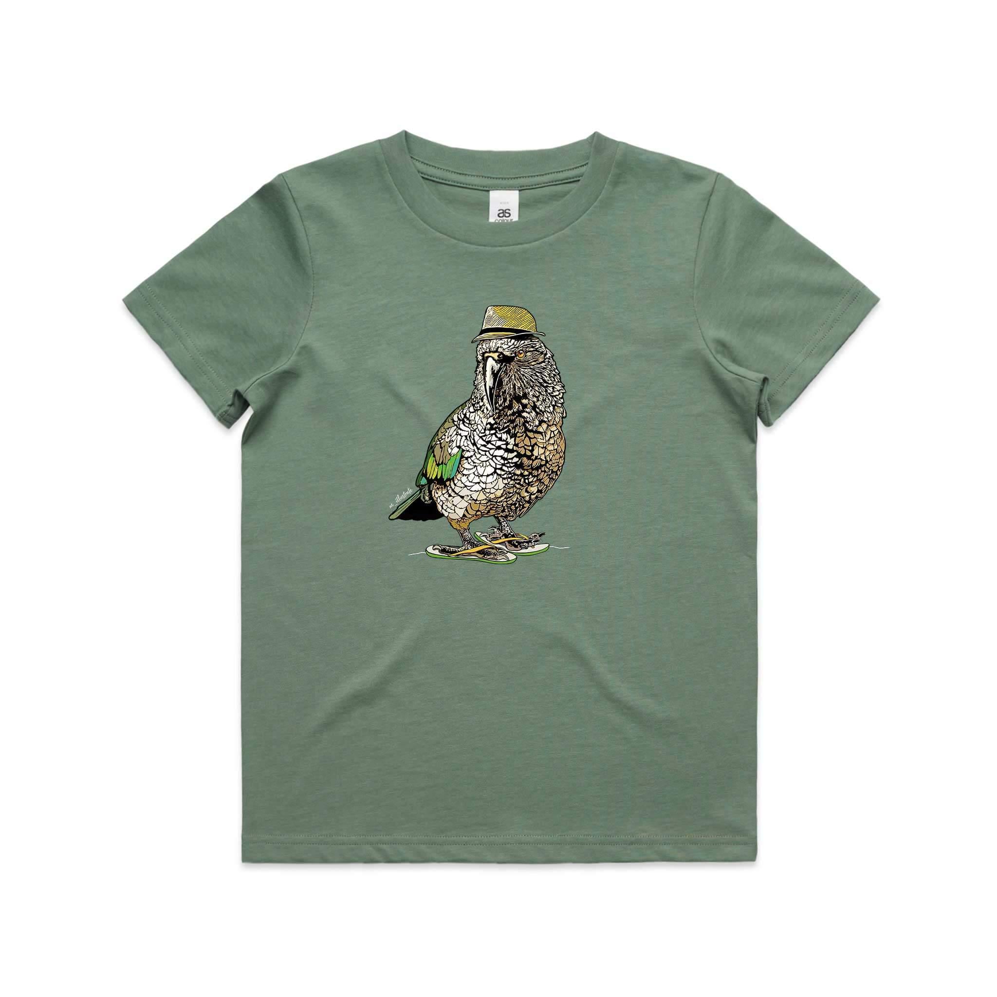 doodlewear Kool Jandals Kea kids youth sage kea tee by artist m_illustrate