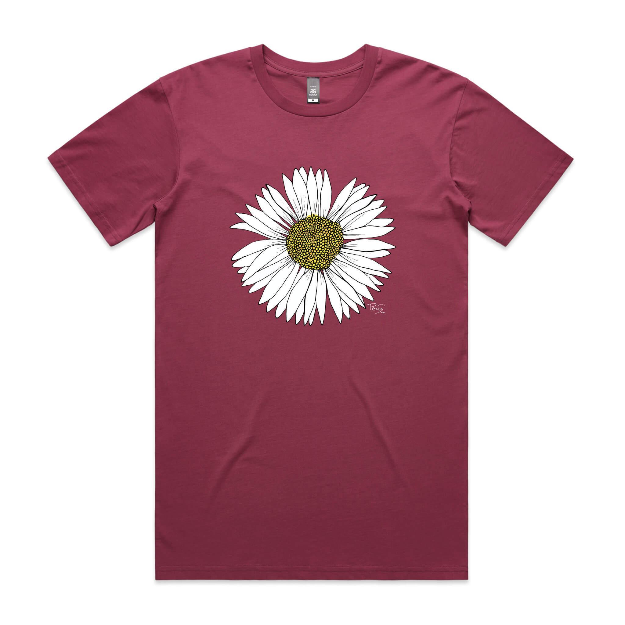 doodlewear daisy tee staple mens berry by artist Penny Royal Design