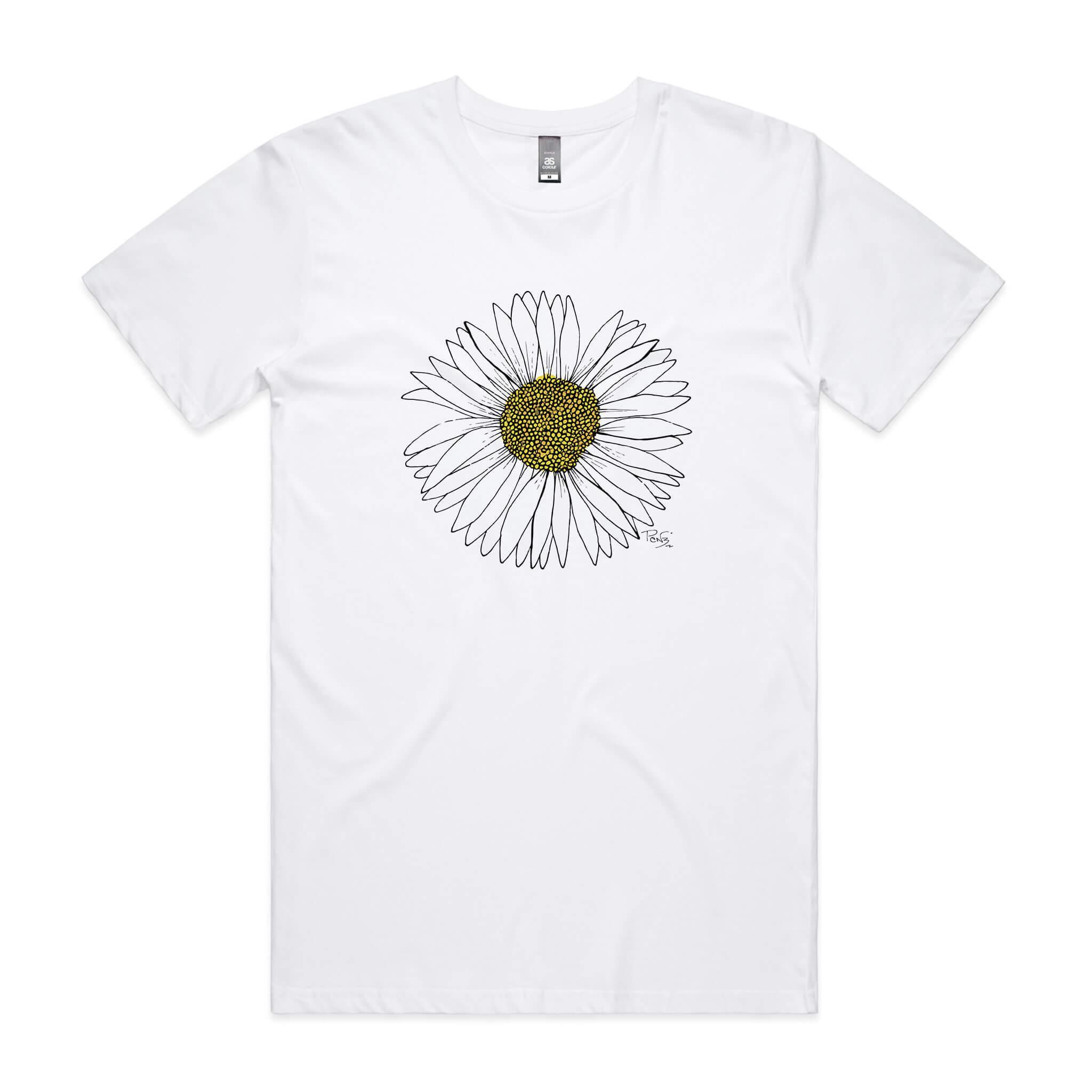 doodlewear daisy tee staple mens white by artist Penny Royal Design