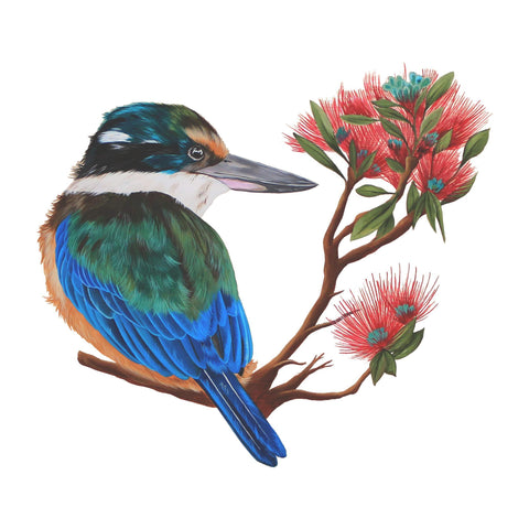 Aroha Kingfisher tea towel - doodlewear