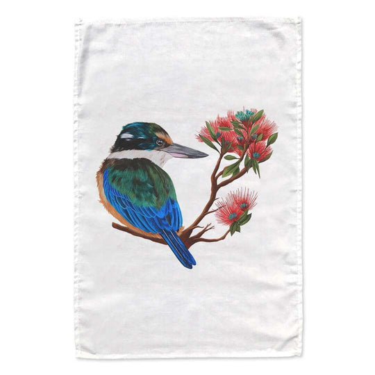 Aroha Kingfisher tea towel - doodlewear