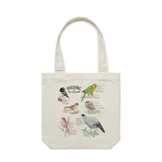 doodlewear bird shopping Birding In New Zealand Cream 1001 Carrie Tote by NZ Artist Penny Royal Design