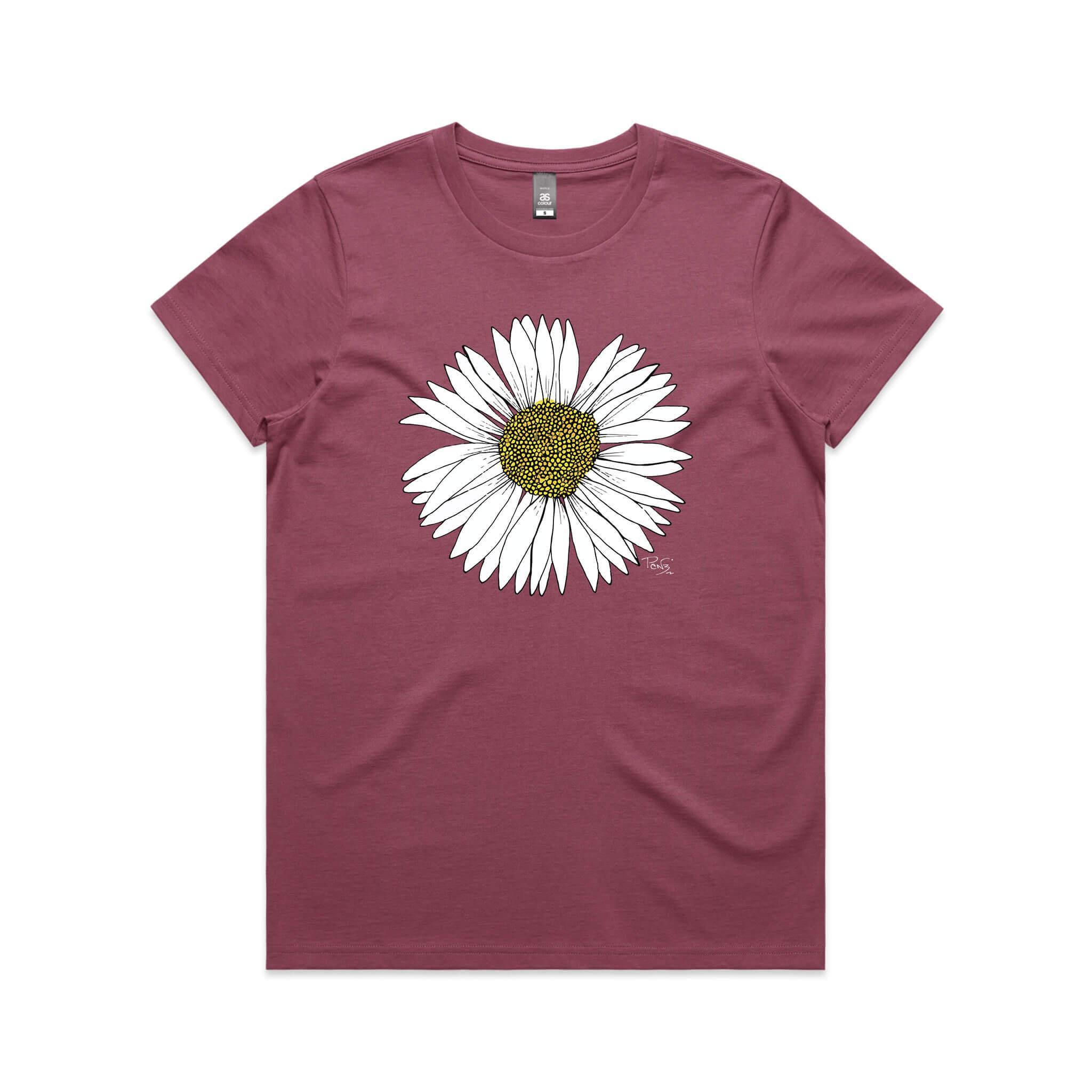 doodlewear daisy tee maple womens berry by artist Penny Royal Design