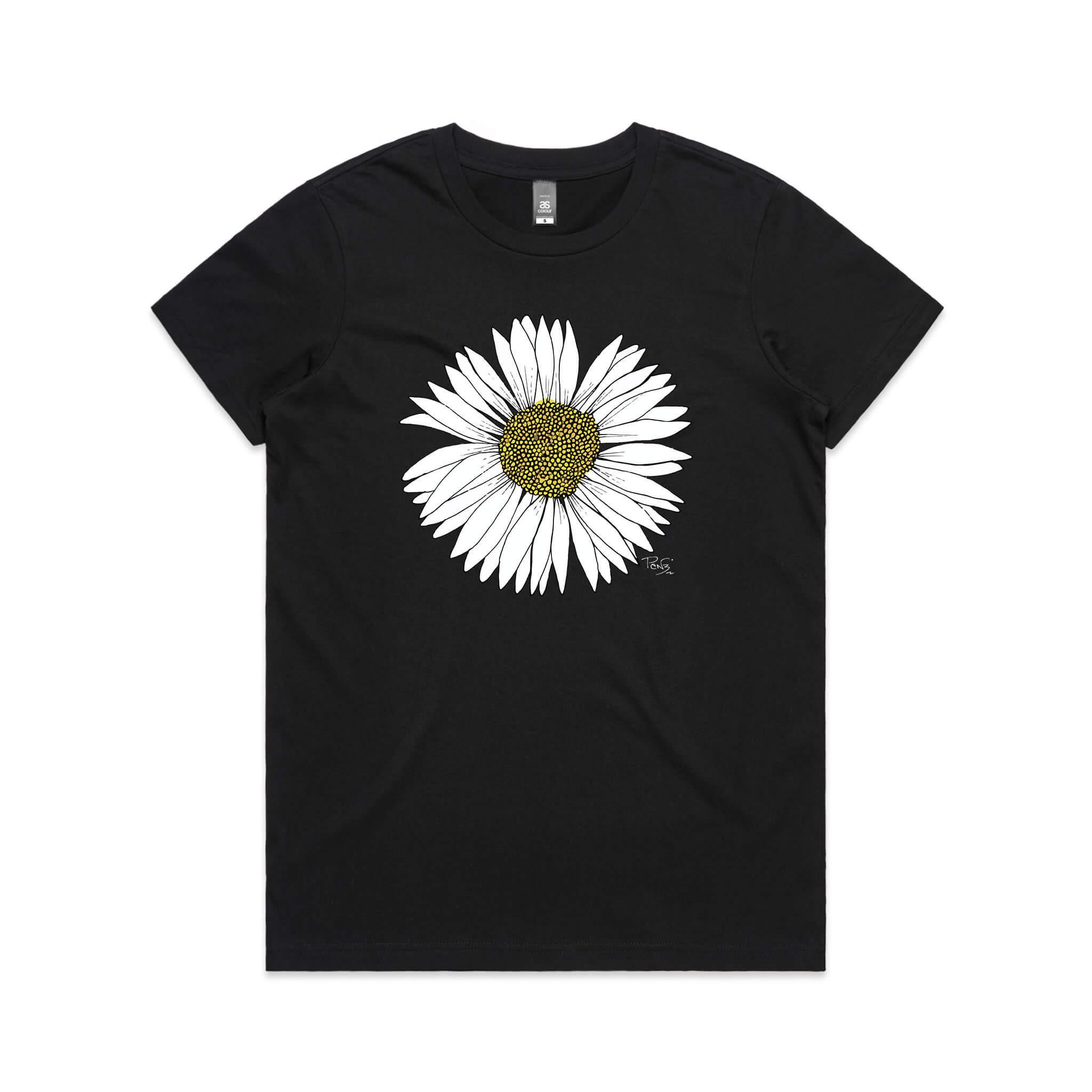 doodlewear daisy tee maple womens black by artist Penny Royal Design