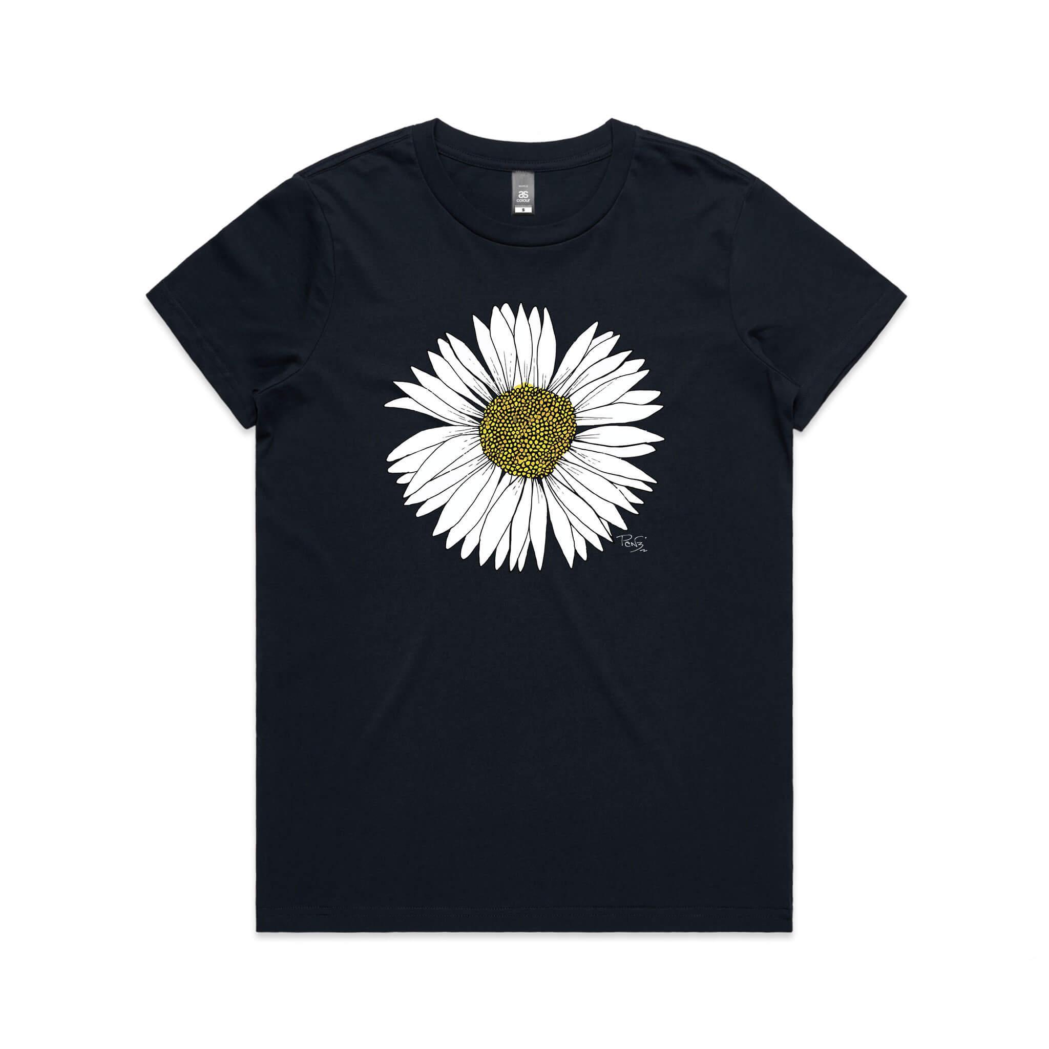 doodlewear daisy tee maple womens navy by artist Penny Royal Design