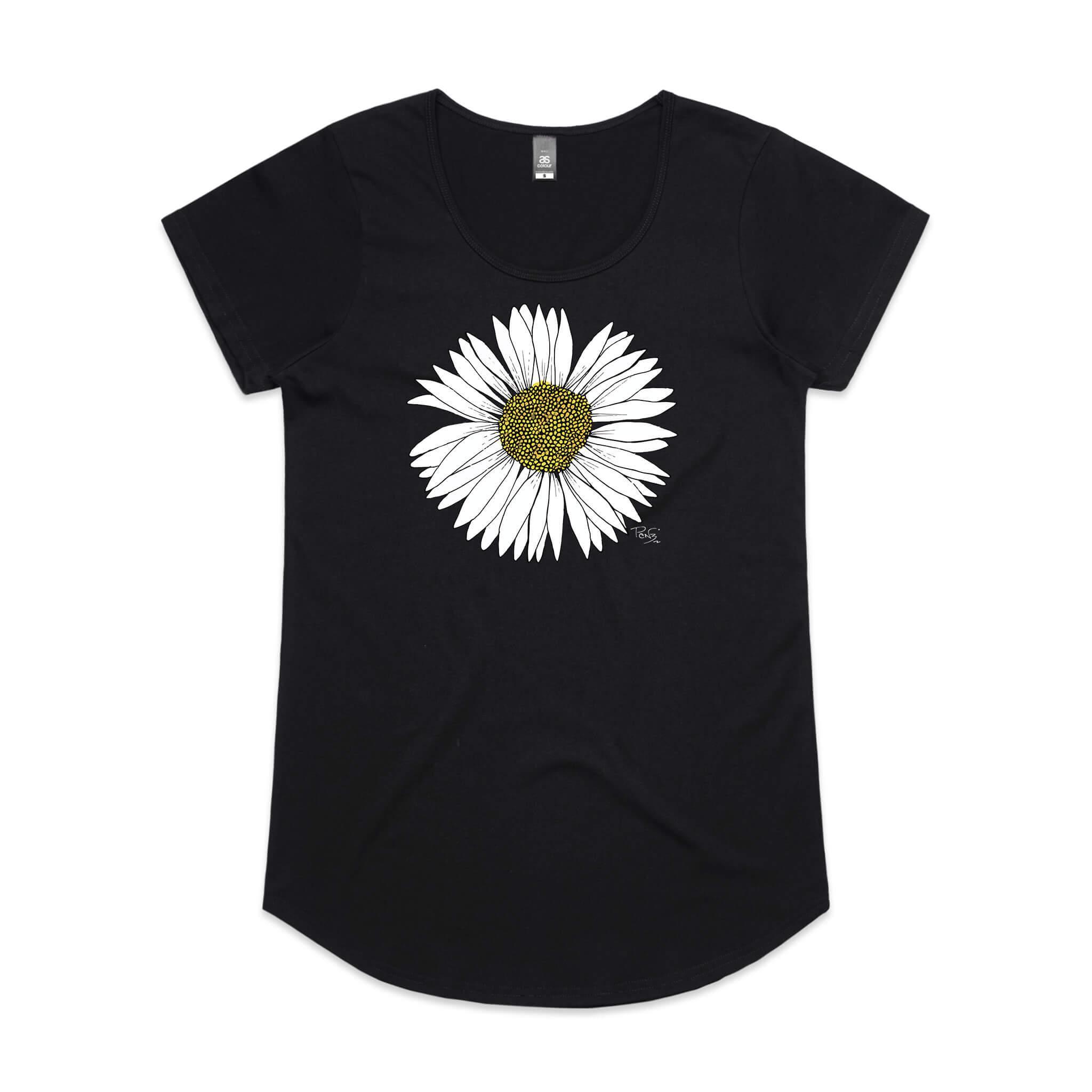 doodlewear daisy tee mali womens black by artist Penny Royal Design