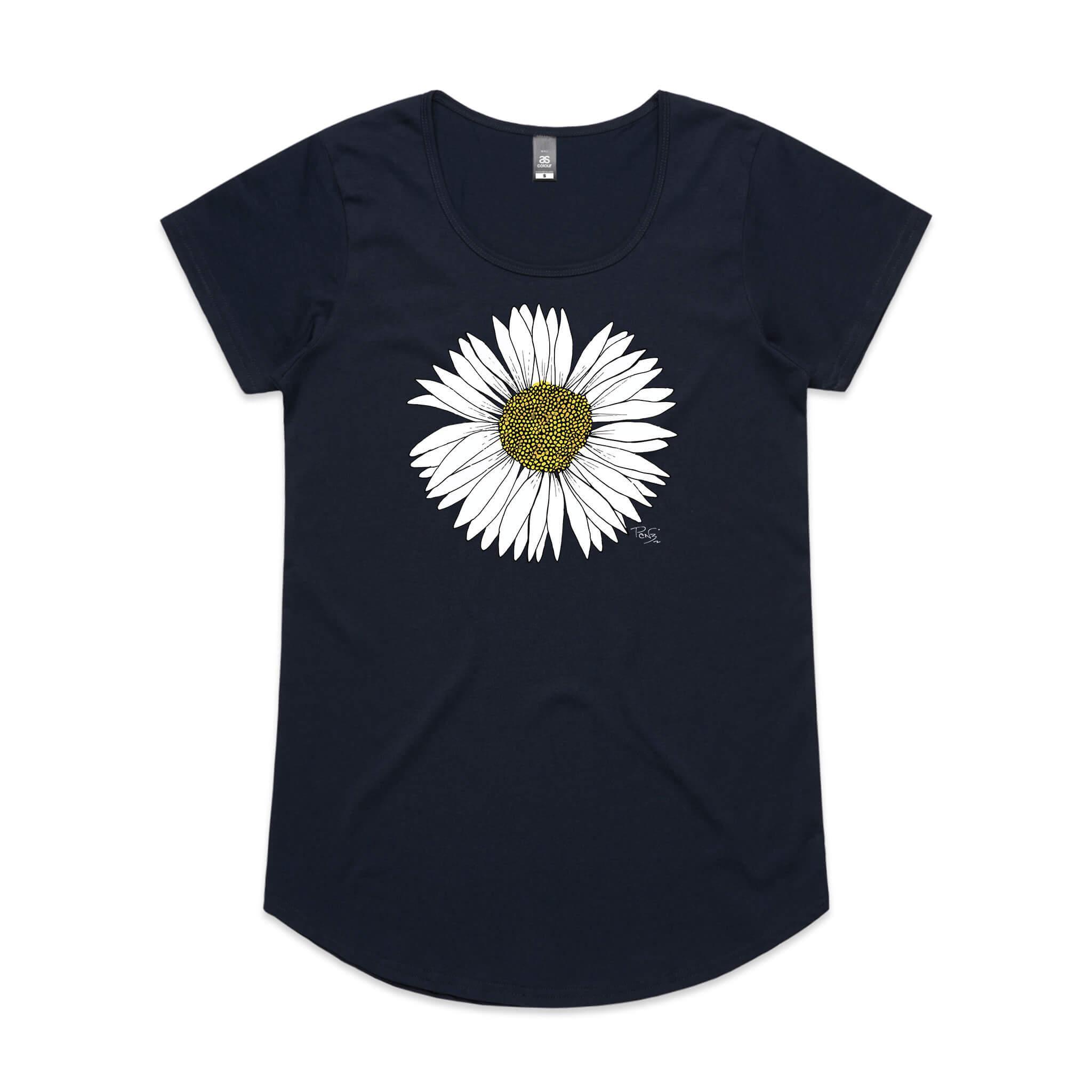 doodlewear daisy tee mali womens navy by artist Penny Royal Design